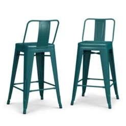 WYNDENHALL Josephine Industrial Metal Stool (Set Of 4) - Teal Blue - Counter Height - 23-28 In. -Elegance Barware 00728bd6 9ece 4c7b 8eec cbb9e835d3fe