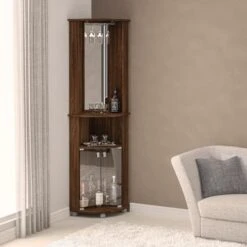 Boahaus Glasgow Corner Bar, Glass Door, Back Mirror, Cup Holder, 02 Shelves - Brown - MDF/Laminate -Elegance Barware 0095fb03 7aaf 4be3 8aa7 4671d5721dcb