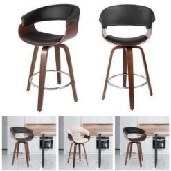 Modern Swivel Bar Stools Upholstered Counter Stools, Set Of 2 - Black/Walnut - Bar Height -Elegance Barware 017ad00a dacf 4f32 81b1 ff96eb8855f7