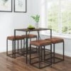 Riley Mid-Century 5-Piece Indoor Walnut Metal Bar Set With 4 Seats - Brown -Elegance Barware 01d95432 d326 4757 b9ab a57050e7322d