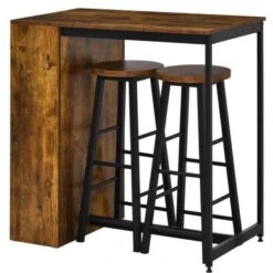 HOMCOM 3 Piece Industrial Style Bar Table Set, Pub Dining Table Set Height Table And 2 Stools, Rustic Brown - Rustic Brown -Elegance Barware 0224f76e 49d2 4f15 99a8 83ceda888635