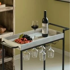 Vintiquewise Metal Wine Bar Serving Cart With Rolling Wheels, Wine Rack, And Glass Holder - Black -Elegance Barware 02601126 c738 429f 866e 537cf69e0087