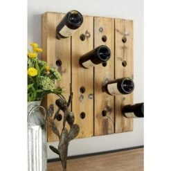 Brown Wood Rustic Farmhouse Wall Peg Wine Rack Collection - 21 X 4 X 25