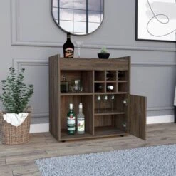 FM Furniture Leeds Bar Cabinet With 2 Concealed Shelves, 2 Open Shelves, And 6 Liquor Cubbies - Laminate -Elegance Barware 04d33349 ee16 4732 8dec d3bc74ae55e6