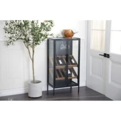 Black Metal 10 Or 15 Bottle Standing Wine Rack With Wine Glass Holders And Wood Accents - 14"W X 21"L X 41"H - White -Elegance Barware 05286468 cba5 42a1 ac98 e94921f6b091