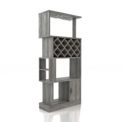 DH BASIC Contemporary Dual-Side Access Lattice 11-Bottle Wine Rack And Cabinet By Denhour - Vintage Grey Oak -Elegance Barware 052fcfdd 5045 4c73 a3ce 961d8482c176