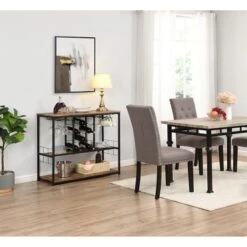 Wine Rack Table With Glass Holder, Wine Bar Cabinet With Storage - Black