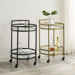Bailey Round Bar Cart - 21.13x20x32.5 - Steel/Glass - Matte Black -Elegance Barware 05e69177 de30 4b4c 8538 02c082e6042f