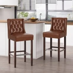 Bayliss Contemporary Wingback Barstools (Set Of 2) By Christopher Knight Home - Cognac Brown + Espresso