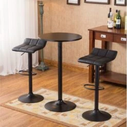 Roundhill Furniture Belham Black Metal Bar Table And Adjustable Swivel Stools 3-piece Set - Black -Elegance Barware 06a1ad22 16bd 4425 b997 0c964bcbf8e2