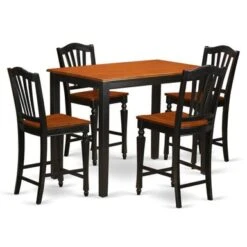 Modern Solid Wood 5-piece Counter-height Dining Set - A Dining Table & 4 Chairs - Black And Cherry Finish (Seat's Type Options) - YACH5-BLK-C -Elegance Barware 083a4c94 39e0 4350 8fdb 3f76bbbe4b79