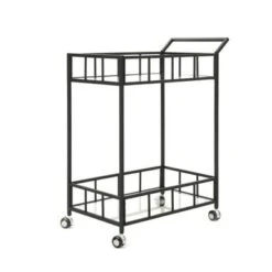 Falon Indoor Modern Bar Cart With Tempered Glass By Christopher Knight Home - N/A - Black -Elegance Barware 0899d2b1 c309 4f53 a195 480b0f5e85aa