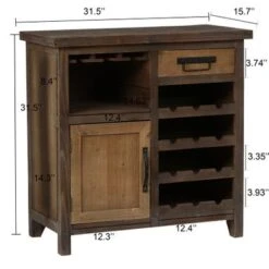 Rustic Wood 1-Drawer 1-Door Wine And Storage Cabinet - Brown -Elegance Barware 09b30dcf 53ee 4d3c 833e bec6faae574d
