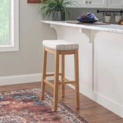 Ansley Backless Upholstered Barstool Linen Stripe -Elegance Barware 0b64e315 1e82 4c32 be51 63ec47c48841