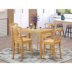 East West Furniture Acacia Wood 5-piece Counter-height Set - A Dining Table And 4 Wooden Chairs ( Finish Option) - YAKE5-BLK-W -Elegance Barware 0bb14155 dd90 4c66 aa1d bea2be997ee8