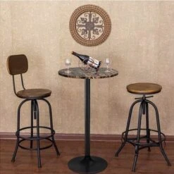 Homall Bistro Pub Table Round Bar Height Cocktail Table Metal Base MDF Top Obsidian Table With Black Leg 23.8inch Top - Walnut -Elegance Barware 0d45903a b00e 47fb 9fcd 248b9ea0186a