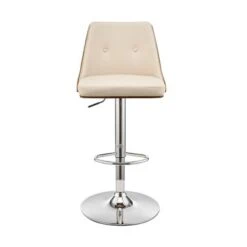 Jacob Adjustable And Swivel Faux Leather And Wood Bar Stool With Metal Base - Cream, Walnut And Chrome -Elegance Barware 0dd027fe 82e0 428c a108 998651fae036