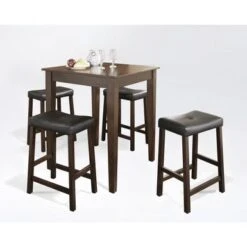 Cherry Finish Wood Pub Table And Upholstered Saddle Stool Set (Set Of 5) - Mahogany -Elegance Barware 0e884858 caa7 4c3c a75d e9cbc9e8a8b2