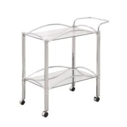 Coaster Furniture Shadix Chrome And Clear 2-tier Serving Cart - Chrome - Metal/Glass -Elegance Barware 0ee3c82f 7f37 44d5 9800 048f004ec0ee