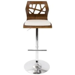 Carson Carrington Sala Mid-Century Modern Walnut Wood Adjustable Barstool - N/A - Cream Faux Leather -Elegance Barware 0f3ae272 5adb 4a6f be55 93d3f592124a
