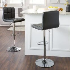 Porch & Den Galena Upholstered Chrome Adjustable Bar Stools (Set Of 2) - Black -Elegance Barware 0f52c58e fba5 4bea 916b 3a8fb882c45e