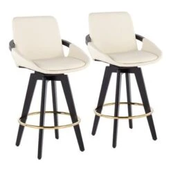 Carson Carrington Pugo Fixed-Height Counter Stool With Black Wood Base (Set Of 2) - Cream + Gold Footrest -Elegance Barware 0fe164ec 4806 45c6 9e74 62dddaf004eb