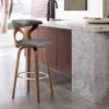 Zenia Modern Faux Leather And Wood Swivel Bar/Counter Stool - Grey & Walnut - Bar Height