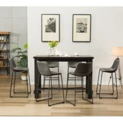 Roundhill Furniture Lotusville 7-PC Antique Black Wood Table With Faux Leather Barstools - White -Elegance Barware 10bc9dbb ba41 4194 8887 05f9156bf40a
