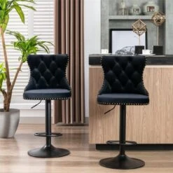 Clihome Set Of 2 Swivel Adjusatble Seat Height Velvet Barstools - Black -Elegance Barware 1172f58a 4cb2 4f14 9050 dc6d352ca8c5