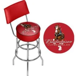 Budweiser Swivel Bar Stool With Back - 20" X 20" X 41.75" - Clydesdale Black -Elegance Barware 119f7814 a835 428d ac78 43c64e4a6ab2