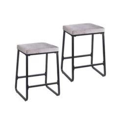 Porthos Home Saga Counter Stools Set Of 2, Velvet Upholstery, Iron Legs - Grey