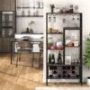 Lee Vintage Retro Brown/ Black Freestanding Wine Bar Rack Cabinet With Glass Holder, Industrail Wood Wine Storage Display Shelves - Vintage Brown