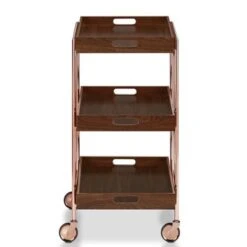 Highland Contemporary Walnut Metal 3-Shelf Kitchen Cart By The Curated Nomad - Walnut -Elegance Barware 124bd021 5ef7 4ca1 8e87 b84801adc5cb