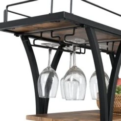 Industrial Bar Cart Kitchen Bar Serving Cart For Home - 44*13*33.66INCH - Black - MDF/Metal -Elegance Barware 12b80ed4 ae26 471a a8ed 21ed18445aea