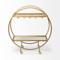 Carola Gold Iron Frame W/ Two-Tier Mirrored Shelves & Stemware Holder Bar Cart - 36.25L X 18.0W X 40.25H - Gold -Elegance Barware 13331d48 fa94 461f 9d6e 6c88f54dd488