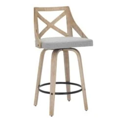The Gray Barn Charlotte 26" Fixed-Height Counter Stool With Round Footrest (Set Of 2) - Grey Fabric/Light Grey Wood/Black Footrest -Elegance Barware 13a0e776 bebf 44c8 855b 94b87222d221