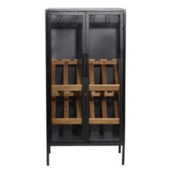 Black Metal 10 Or 15 Bottle Standing Wine Rack With Wine Glass Holders And Wood Accents - 14"W X 21"L X 41"H - Black -Elegance Barware 13f38695 2907 4781 961d 333e4f56f356