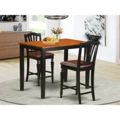 Acacia Wood 3-piece Counter Height Dining Set - A Kitchen Table & 2 Chairs - Black & Cherry (Seat's Type Options) - YACH3-BLK-LC