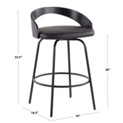 Carson Carrington Stavanger Fixed-Height Swivel Counter Stool With Black Metal Base & Round Footrest (Set Of 2) - Black Faux Leather/Black Wood -Elegance Barware 14a9a425 8302 4406 9248 1234d6b57233