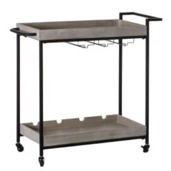 Vintiquewise Metal Wine Bar Serving Cart With Rolling Wheels, Wine Rack, And Glass Holder - Black -Elegance Barware 14ed2564 acf3 483b a3f2 00e5d08e86b2