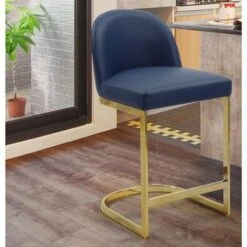 Silver Orchid Boardman PU Leather Bar Stool/Counter Stool Chair - Navy - Bar Height -Elegance Barware 15ac519d 1156 4338 b53b a6da2cb7dec2