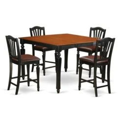 Black & Cherry Finish Natural Rubberwood 5-piece Dining Pub Set -Counter-height Square Table- 4 Chairs(Seat's Type Options) - CHEL5-BLK-C -Elegance Barware 15c1acb9 2c6a 4b7c 9d9c c440557aa543