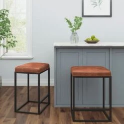 (Set Of 2) Riley Indoor Metal Faux Leather Bar Stools - Grey -Elegance Barware 16025616 edba 4707 aa54 80ce77abeed8