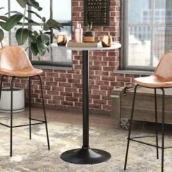 Homall Bistro Pub Table Round Bar Height Cocktail Table Metal Base MDF Top Obsidian Table With Black Leg 23.8inch Top - Walnut -Elegance Barware 160c175a 70c0 4972 b73d a890e714b81e
