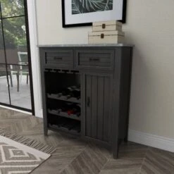 Black Distressed Wood Metal Top Farmhouse Wine Rack Storage Cabinet - Black -Elegance Barware 16773fa1 943d 40e7 8c0c 4131d39efb04