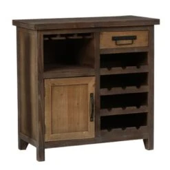 Rustic Wood 1-Drawer 1-Door Wine And Storage Cabinet - Brown -Elegance Barware 171f9294 90b6 4ebc bed3 bec0c573f4a3