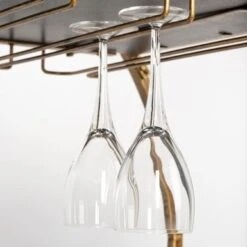 Carola Gold Iron Frame W/ Two-Tier Mirrored Shelves & Stemware Holder Bar Cart - 36.25L X 18.0W X 40.25H - Gold -Elegance Barware 18bcd50d 07f0 4d0e af08 9158b9608dec