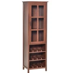 HOMCOM Wine Cabinet Bar Display Cupboard With Glass Door And 3 Storage Compartment For Home Bar - Walnut -Elegance Barware 19031372 37de 4533 aef8 882989da0709