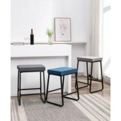 Porthos Home Saga Counter Stools Set Of 2, Velvet Upholstery, Iron Legs - Grey -Elegance Barware 195df040 ead5 45bb 950f b05b13abbb41