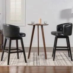 Jennifer Taylor Home Davidson Faux Leather Swivel Low Back Counter And Bar Stool - Set Of 2 - Vintage Black Brown Faux Leather - Bar Height -Elegance Barware 19b19b45 3284 4bd4 a422 4343d19a6a3a
